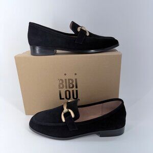Bibi Lou Vela Loafers Black Suede Gold Buckle Women Dress Shoes Size Size 39 US9
